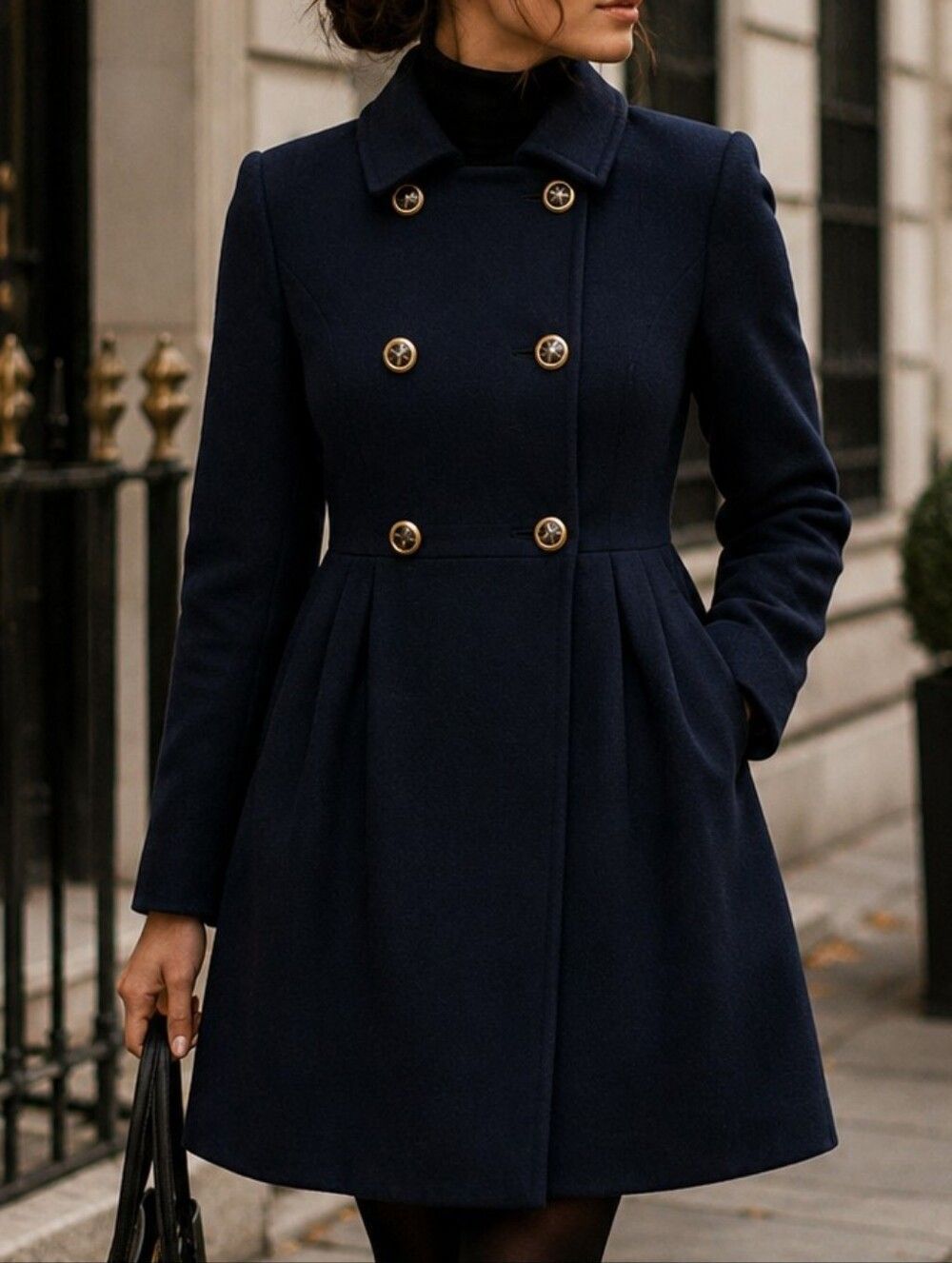 J.Crew Double Cloth Lady Coat Navy Gold Buttons Quiet Luxury Size 4
